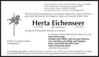 Traueranzeige von Herta Eichenseer von Pegnitz-Zeitung